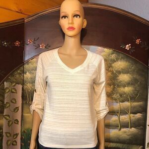 Ellen Tracy White/Gold 3/4 Sleeve Top-XS